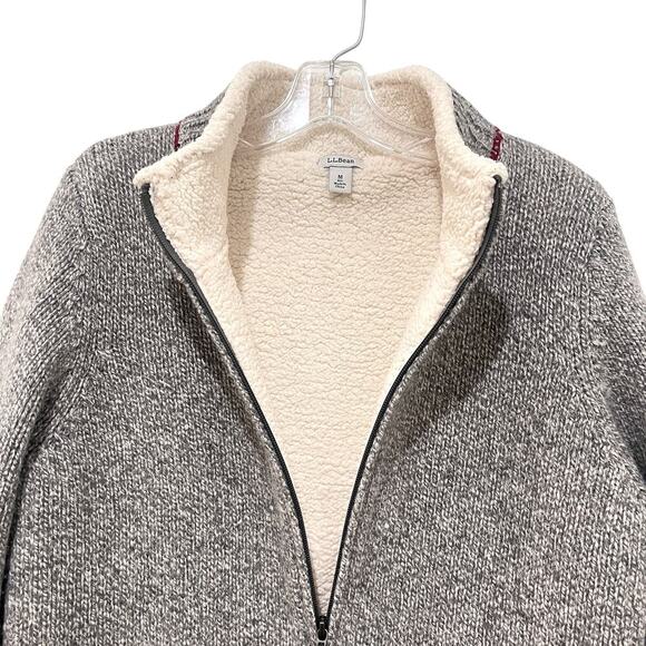 LL Bean Classic Women's Ragg Wool Sherpa lined Zip Sweater Grey Medium 503315 - Picture 4 of 11